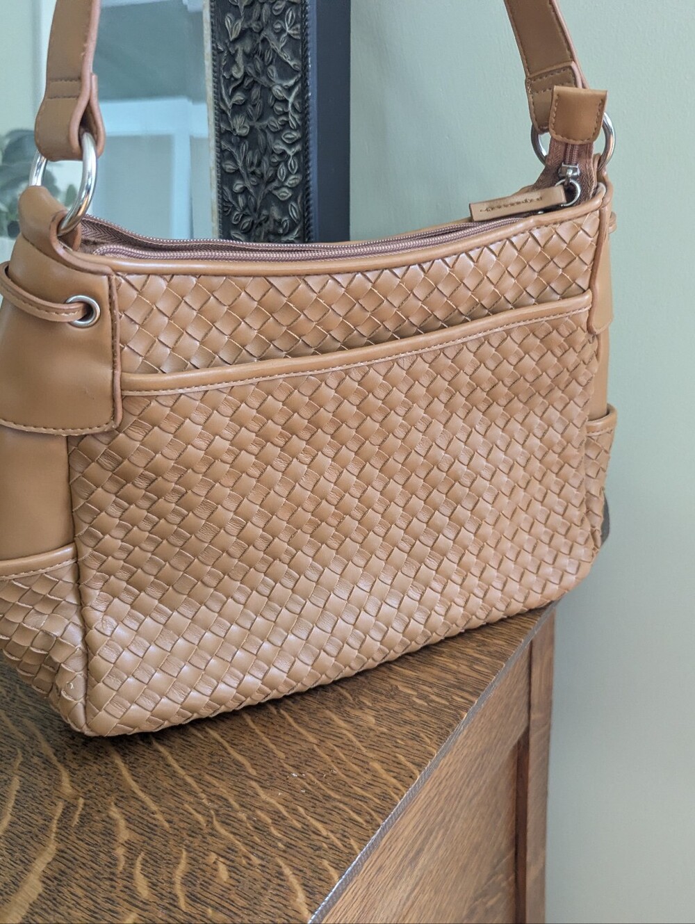 St John’s Bay caramel/brown genuine Leather Woven Pattern shoulder Purse